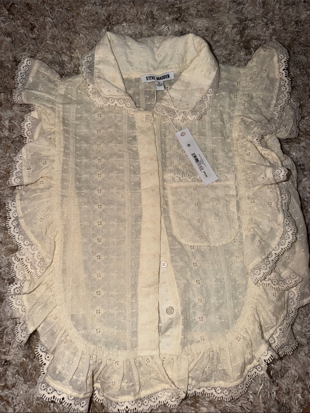 Steve Madden Cream Lace Ruffle Blouse